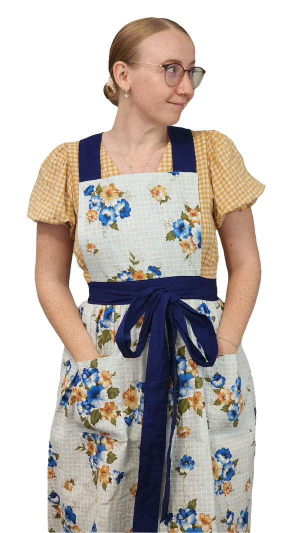 Full Apron: Navy Flowers