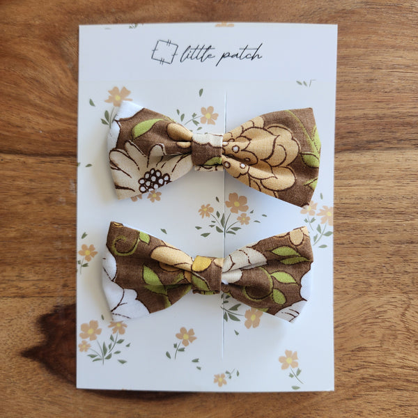2 Mini Hair Bows- Woodland Daisy