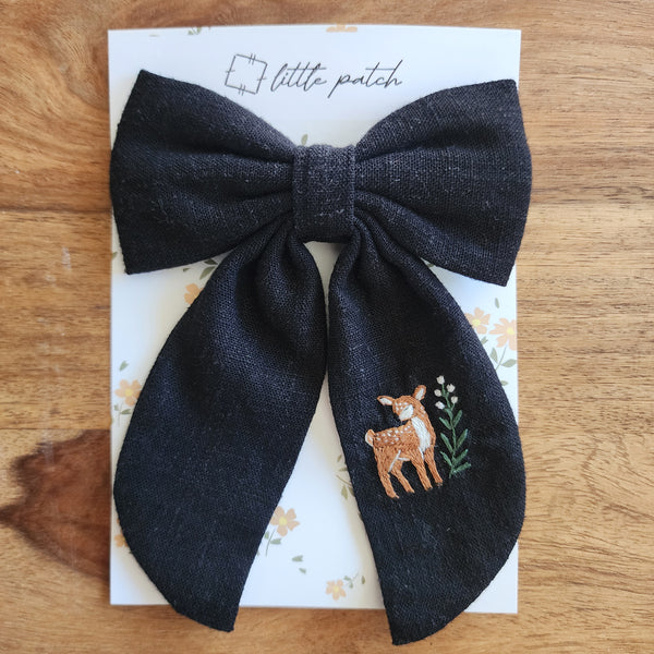 Embroidered Hair Bow- Deer