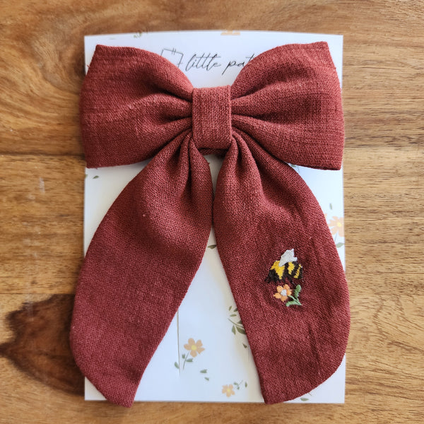 Embroidered Hair Bow- Bee