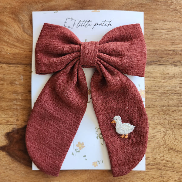 Embroidered Hair Bow- Duck