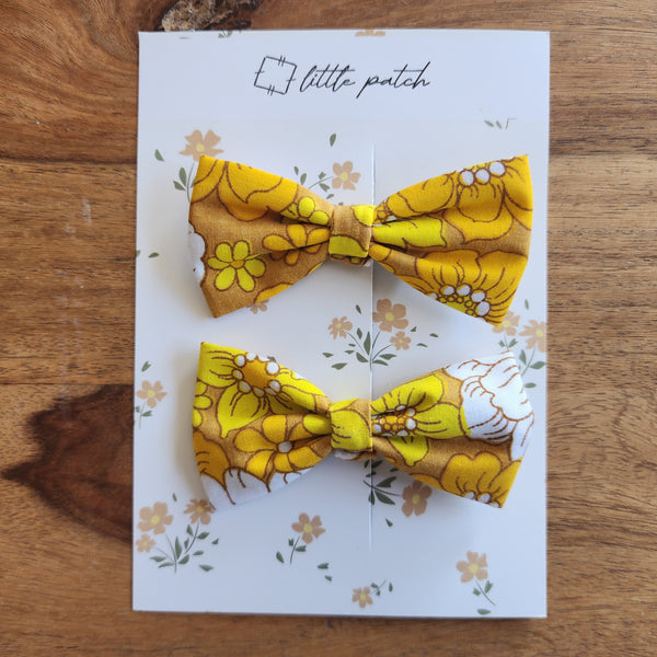 2 Mini Hair Bows- Sunny