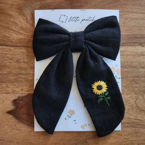 Embroidered Hair Bow- Sunflower