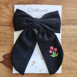 Embroidered Hair Bow- Tulips