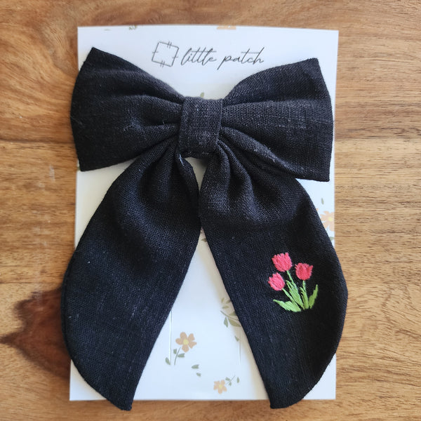 Embroidered Hair Bow- Tulips