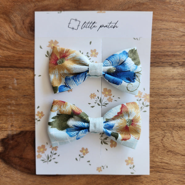 2 Mini Hair Bows- Winter Bloom
