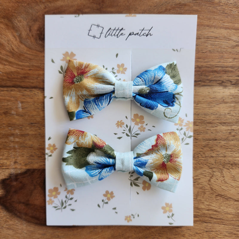 2 Mini Hair Bows- Winter Bloom